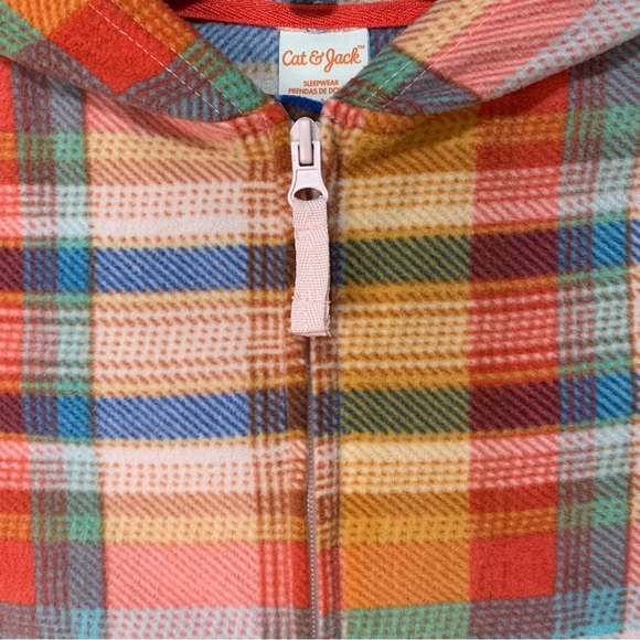 CAT & JACK Girls' Printed Union Suit Onesies Fleece Plaid Pajamas w. Hood - Picture 9 of 15